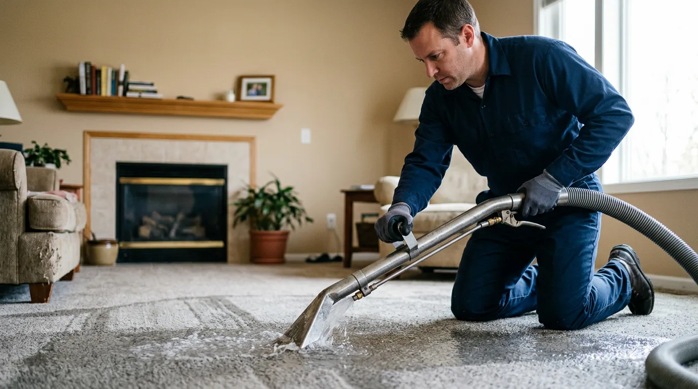 Water damage restoration technician working near Palm Desert, CA